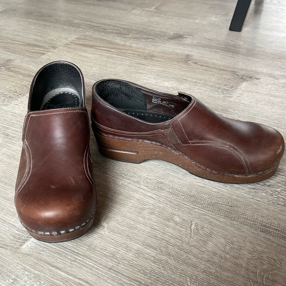 Dansko Brown Leather Clogs, Size 40